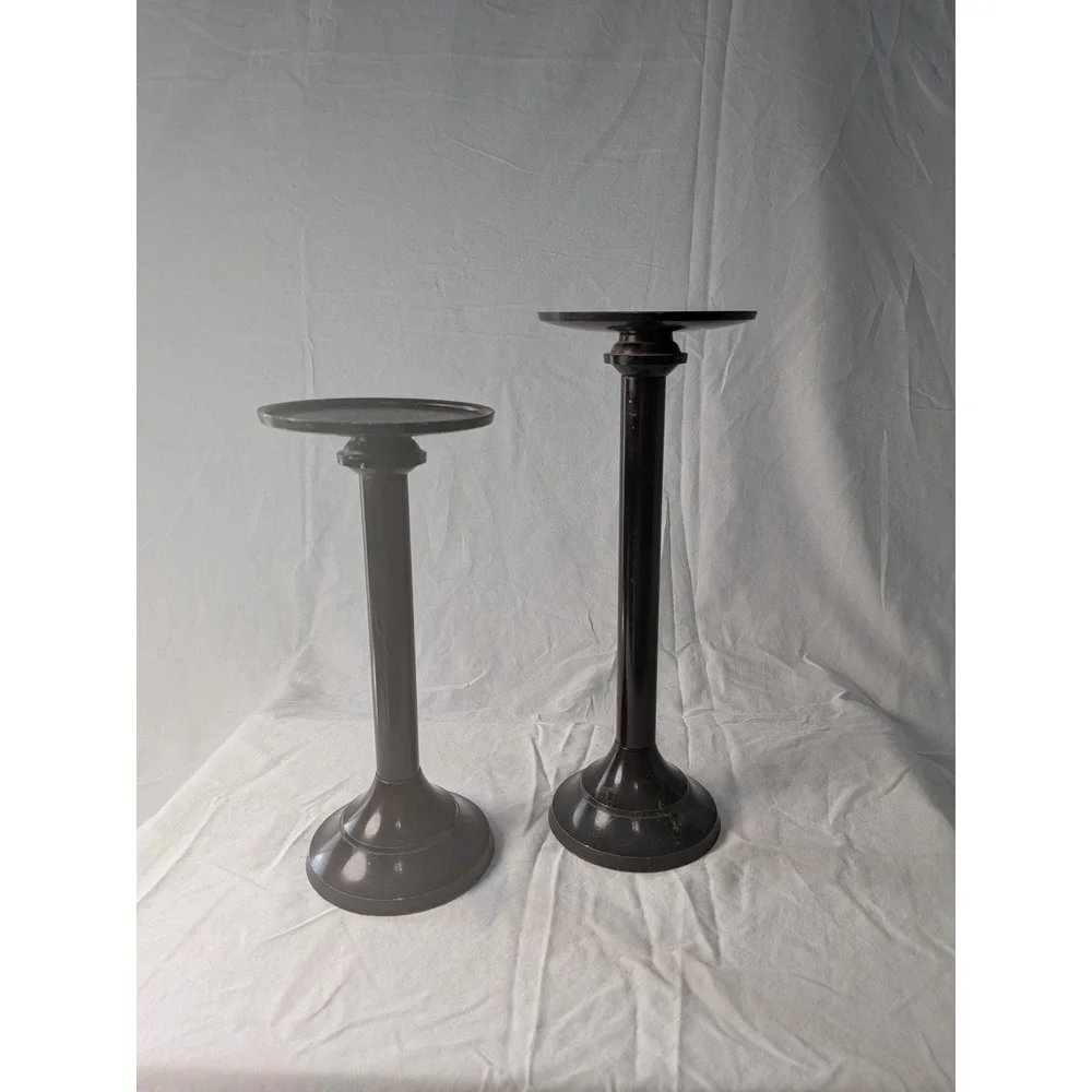 Set of 3 Dark Bronze Metal Pillar Candle Holders Graduated Heights Modern Decor